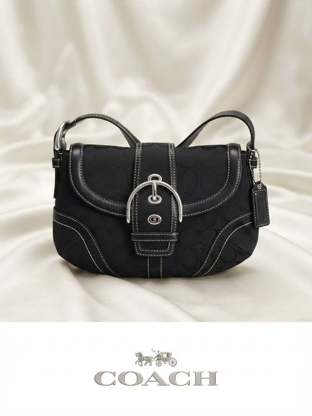 Vintage Coach Soho Black Mini Signature C Canvas Buckle Flap Shoulder Bag 10296